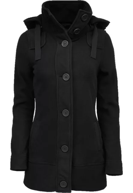 BRANDIT Giacca Cappotto donna in Pile Cappuccio staccabile Black