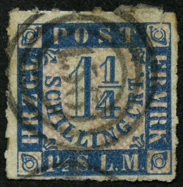 SCHLESWIG-HOLSTEIN 7 o, 156 (HANERAU) auf 11/4 S. mittelblau/weißrosa, Marke feh