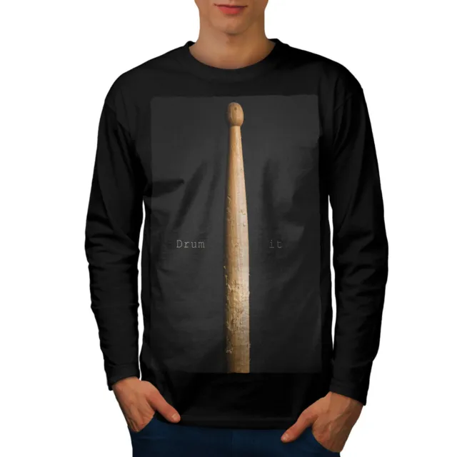 T-shirt Wellcoda Drum Stick Slogan da uomo a maniche lunghe, design grafico strumento