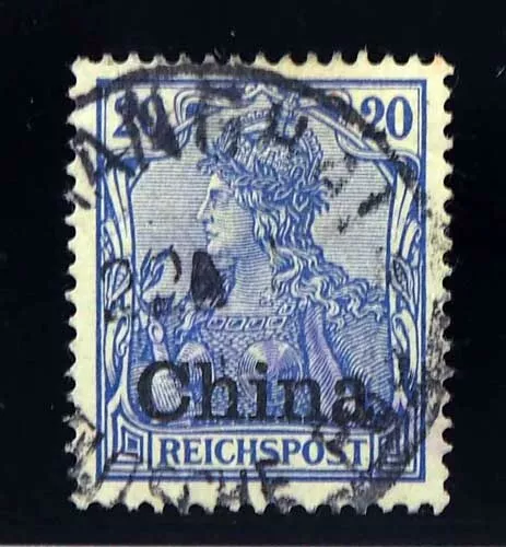 1901DP China Stpl; "SHANGHAI DP 22", K1 + Datumkeil klar 20 Pfg., Kab, MiNr. 18