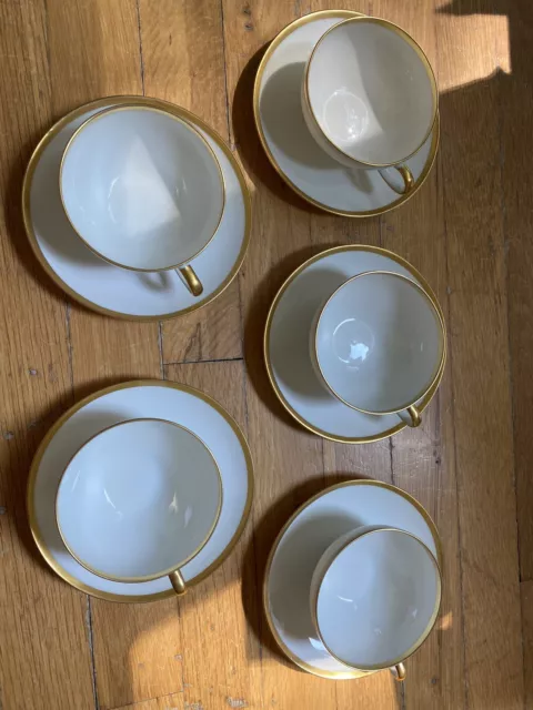 Charles Ahrenfeldt Limoges France Set 5 Flat Cups & Saucers And 6 Salad Plates