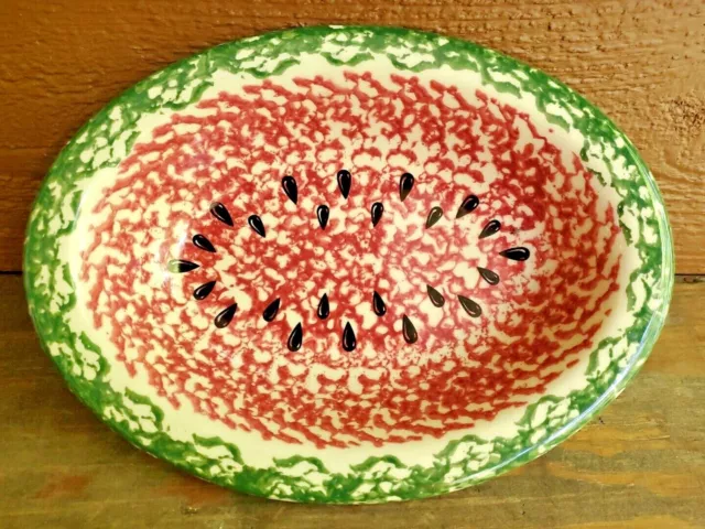 Gerald Henn Workshops Vintage Watermelon Spongeware Oval Serving Bowl 10"
