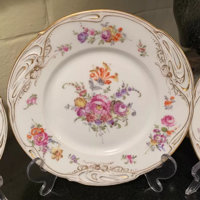 5 Franziska Hirsch Hand Decorated 7 3/4" Plates Dresden Flower Germany Excellent 3