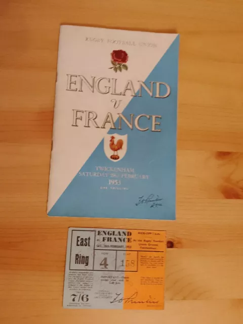 Rugby Football Union England V France Twickenham 1953 Program And Ticket