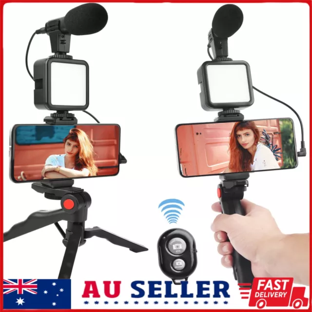 Smartphone Vlogging Video Kit Set w/ Tripod Microphone LED Video Light Remote A+