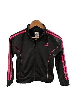 Adidas Athletic Jacket Full Zip Black Girls Size 7-8 Excellent Condition