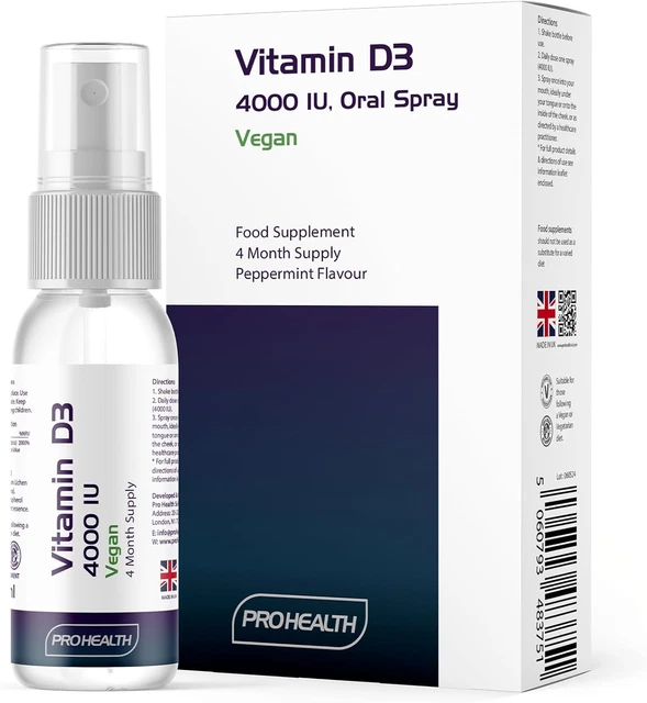 PROHEALTH PRESERVATIVEFREE VEGAN Vitamin D3 Spray 4,000 IU, 4Month