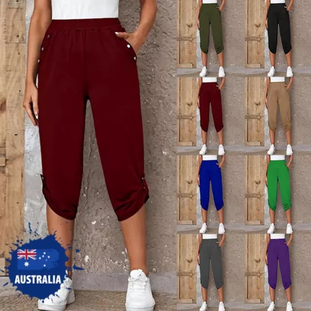 Plus Size Ladies 3/4 Cropped Capri Pants Womens Casual Shorts Trousers Joggers