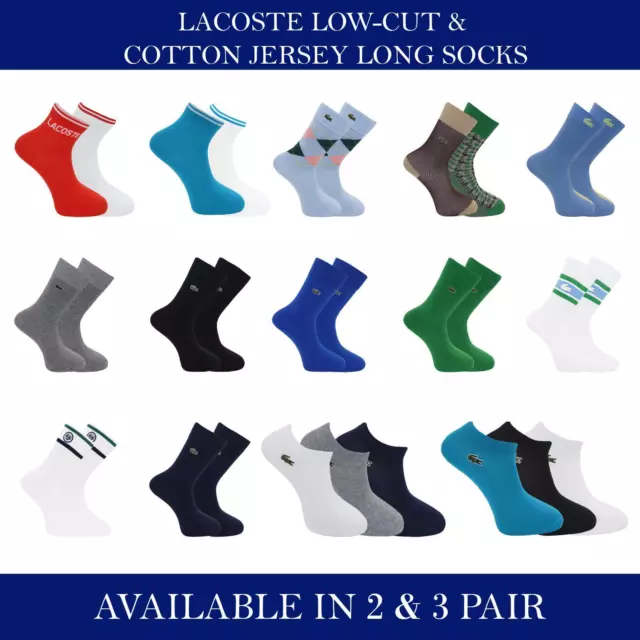 Lacoste Cotton Blend Jersey Mens Ankle Athletic Design Socks Multi UK 3.5-11