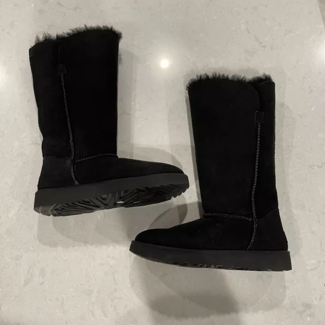 UGG Australia Classic Cuff Tall Black Suede Sheepskin Boots Sizes 5 1016420