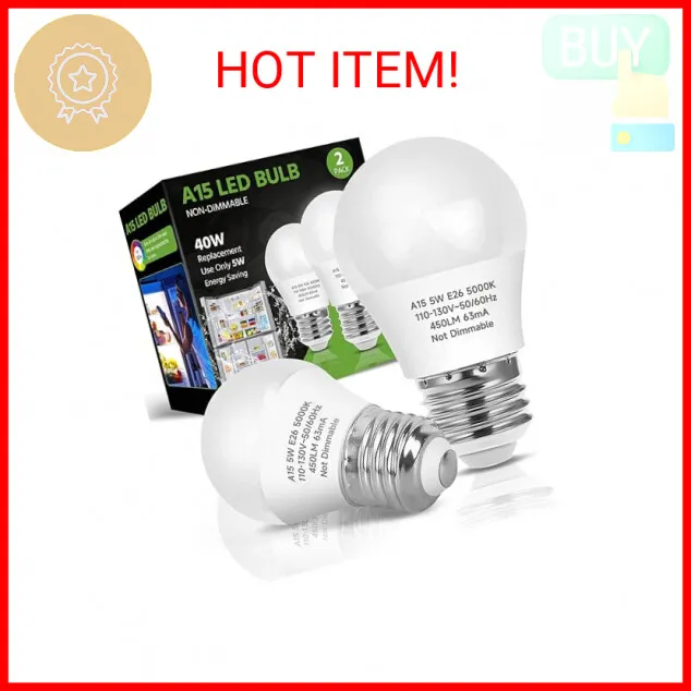LED Refrigerator Light Bulb, 40 Watt Equivalent LED Appliance A15 Light Bulb 500