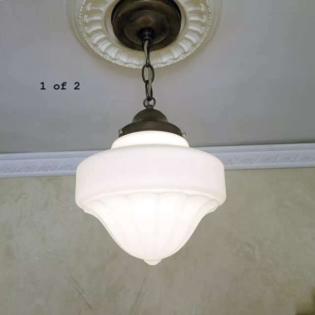 385c Antique vintage 1910's 30's glass ceiling light fixture globe pendant