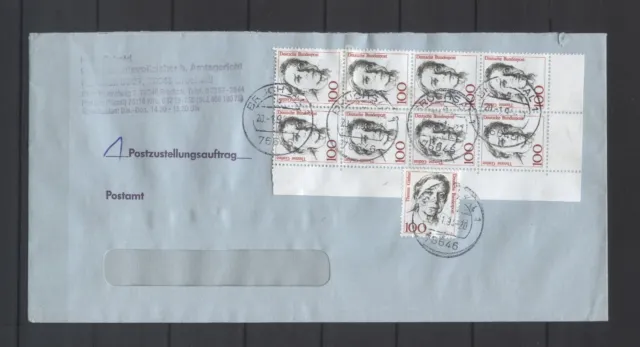 Bund BRD 1988 9 x Mi 1390 ER MeF Brief Postzustellungsauftrag Freimarken Frauen
