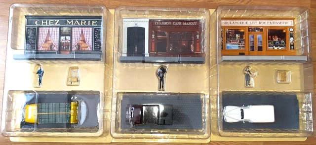 LOT de 3 diorama   -  IXO  1/43    Peugeot 203 -  DMA  - Renault 1000 KG - norev