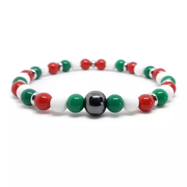 Bracciale Italia Ematite con Perle braccialetto Acciaio inox Elastico Uomo Donna