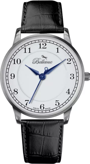 Bellevue Men's Analogue Quartz Watch with Faux Leather Strap C.25, white, 35MM,
