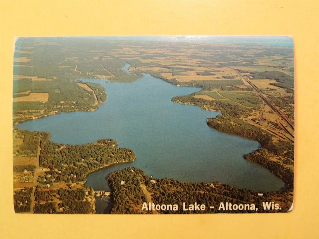 Lake Altoona Altoona Wisconsin vintage postcard aerial view