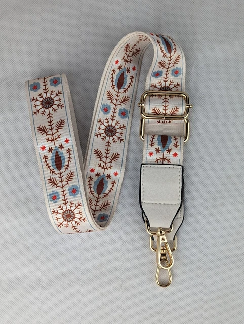 Correa de cámara estilo sueco boho blanco rojo azul