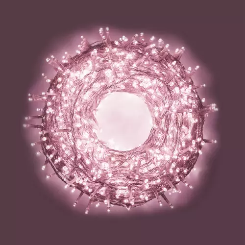 Cadena Luces Para LED Rosa Cable Transparente para Árbol de Navidad Uso Exterior