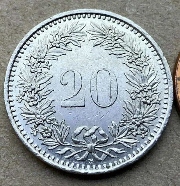 1993 Switzerland 20 Rappen Coin AU UNC  High Grade World Coin   #B1415