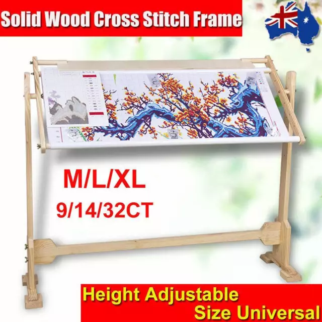 9/14/32 CT Cross Stitch Frame Floor Stand Pine Wooden Embroidery Tapestry Hoops 3