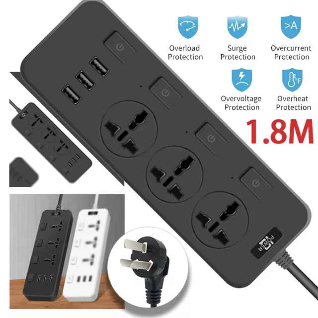 Universal Socket Multi-outlet Power Strip 2M 10A USB Smart Charger AU