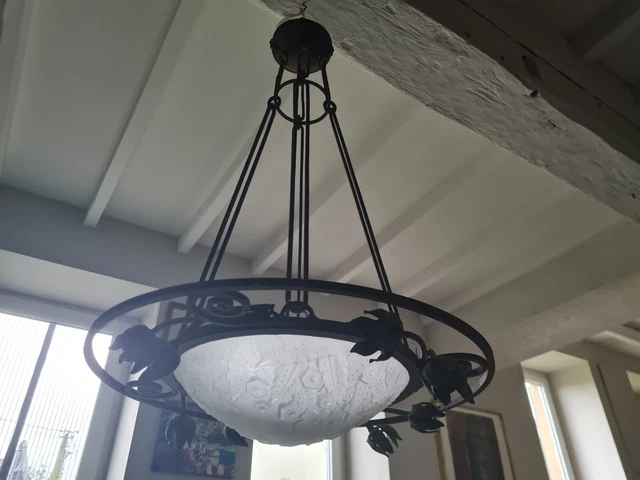 Lustre Métal 3 Branches Tulipes – Vintage Sans Marque – Occasion