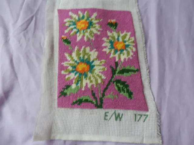 Completed Tapestry - small tapestry of white daisy's with pink background 11x7.5