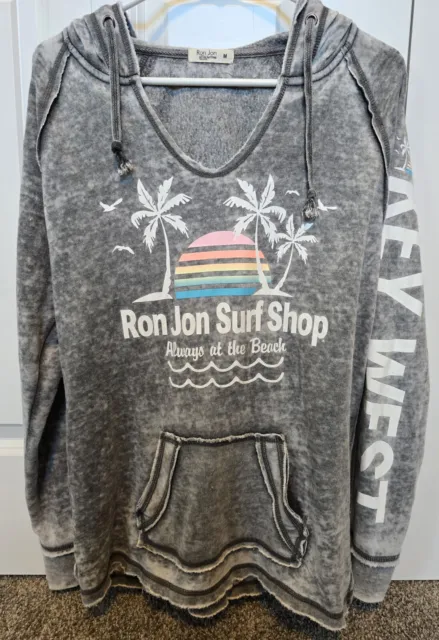 Ron Jon Surf Shop KEY WEST Lightweight Hooded Sweatshirt Gray Women's Medium