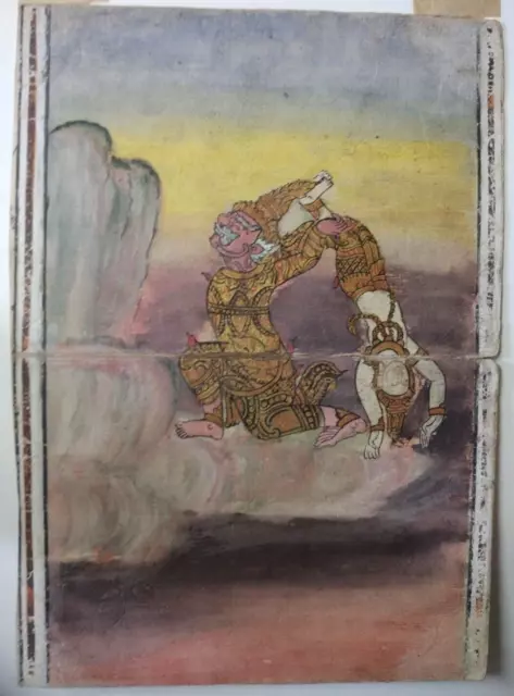 Illuminated Antique Buddhist Thai Manuscript Art PAINTING