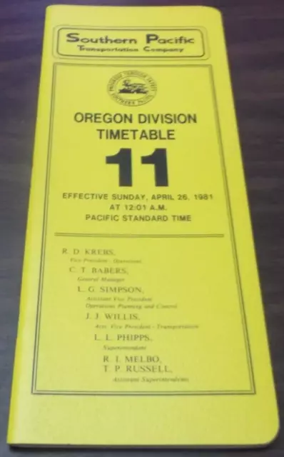 1981 Southern Pacific Oregon Division Employee Timetable #11