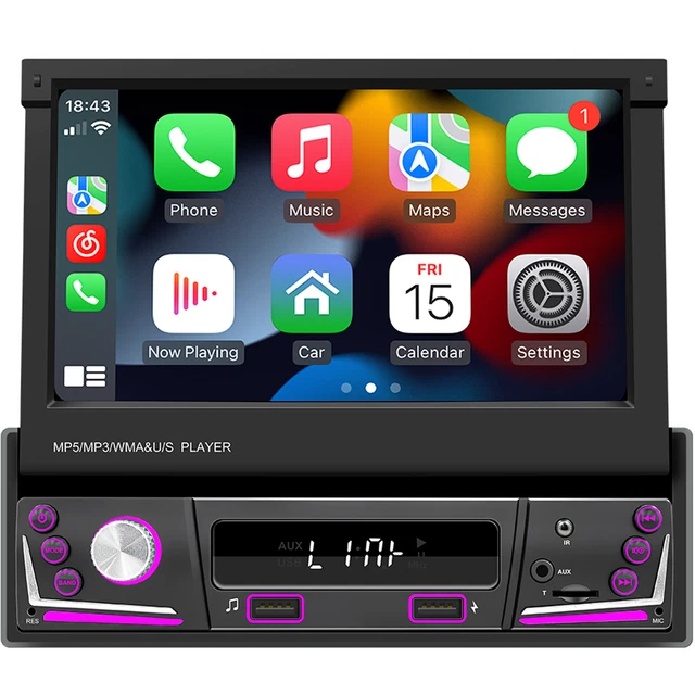 Android 1 Din Car Radio Bluetooth 7in MP5 Player Head Unit Retractable Screen