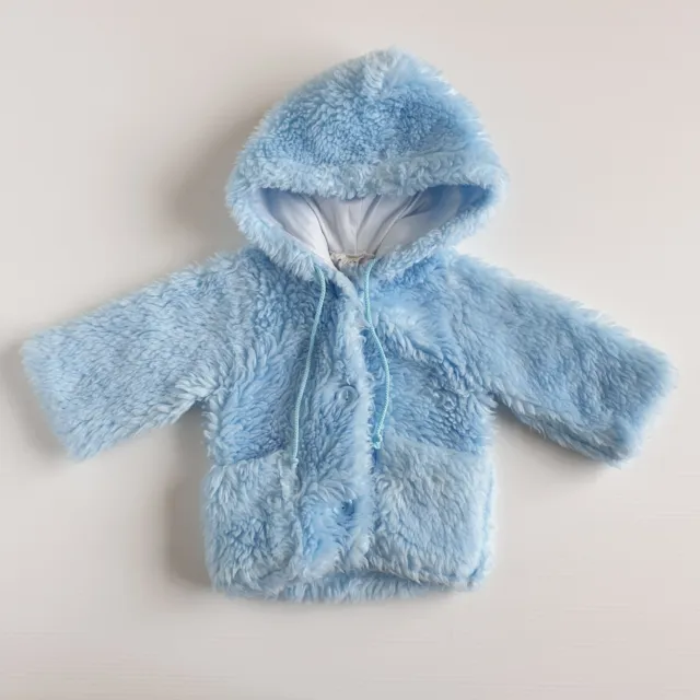 Size 1 Vintage 1970s Pale Blue Fluffy Winter Toddler Coat - Kids Clothes