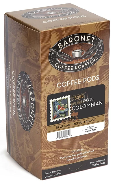 Baronet Coffee Colombian Pods Bag - Regular - Medium Roast - 3 Boxes...
