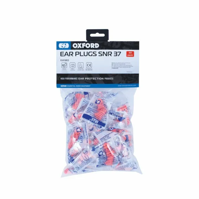 Oxford SNR37 Self Molding Motorcycle Top Protection Earplugs - 50 Pairs