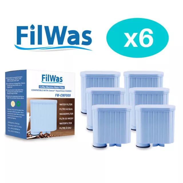 6 Pack FilWas Wasserfilter ERSATZ für Saeco Philips AquaClean CA6903-10/6903