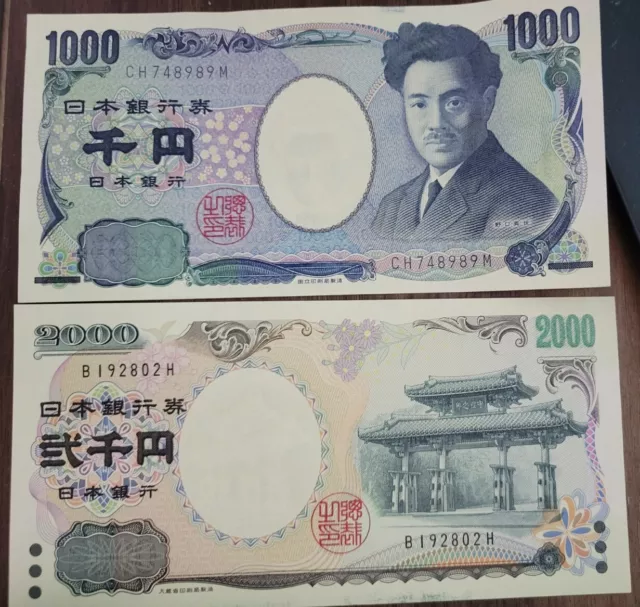 Japan 1000 2000 Yen Commemorative rare japanese bank note money bill 89 74 lot