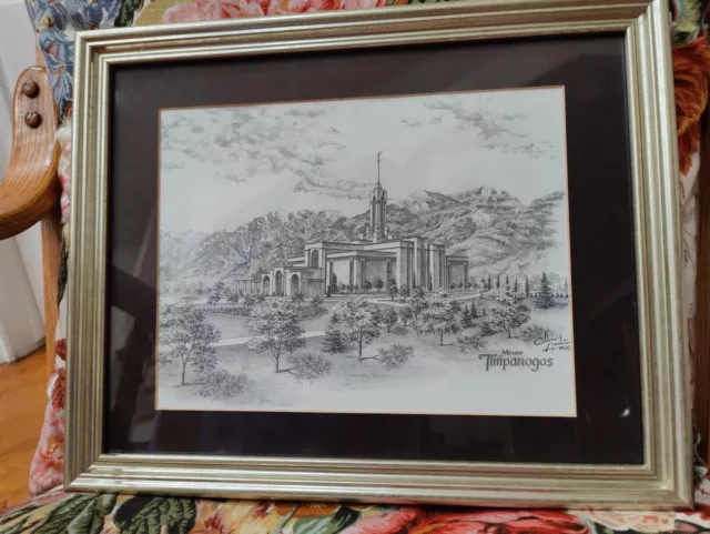 MOUNT TIMPANOGOS LDS TEMPLE  Framed Matted Print by Chad Hawkins 1995 Vintage