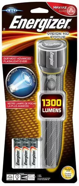 S12118 ENERGIZER LED VISION HD METAL TORCH + 6x AA BATTERIES