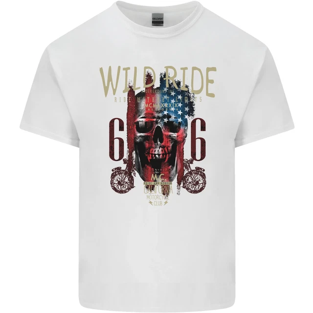 Biker USA Flag Skull Motorbike Motorcycle Kids T-Shirt Childrens