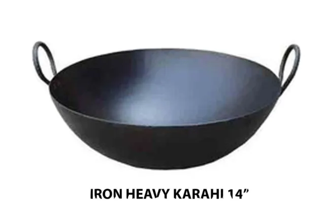 Indian Iron Kadai Deep Frying Pan Karahi Cooking Pan Kitchen Wok With Handle UK