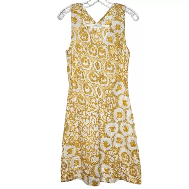 Rachel Comey Dress Womens Medium Linen Sleeveless Midi White Gold Mod Floral