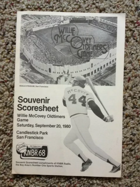 Souvenir Score Sheet (9/20/80) Willie McCovey Old-timers Game @ Candlestick Park