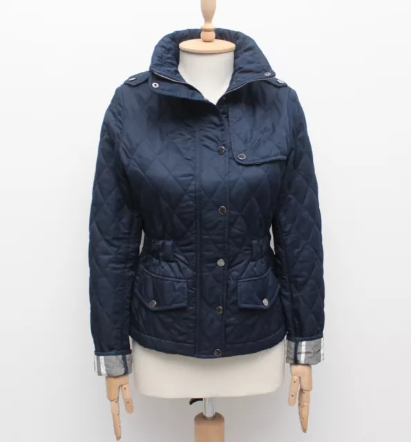 Women's BURBERRY Quilted Navy Jacket Coat Blazer Nova Check Lined size fits S