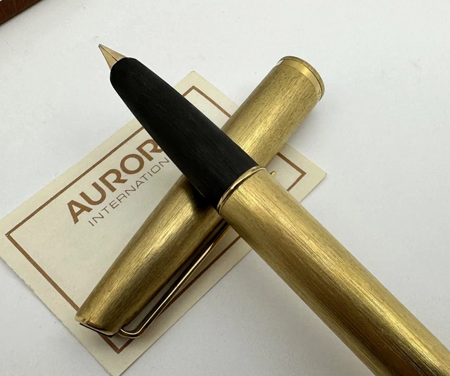 VINTAGE AURORA 98 Gold Plated Brushed Fountain Pen 14K Gold Nib 99.00
