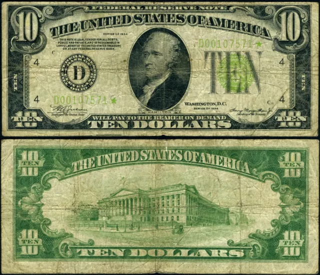 FR. 2004 D* $10 1934 Federal Reserve Note Cleveland D-* Block LGS Fine Star