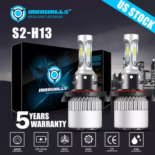 Pair H13 9008 LED Headlight Bulbs 6500K White  For Dodge Grand Caravan 2008-2010