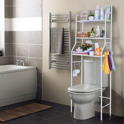 MOYIPIN Étagère de rangement à 3 niveaux pour machine à laver Pour salle de bain au-dessus des toilettes solide et réglable Blanc Économie d'espace Multifonctionnelle 