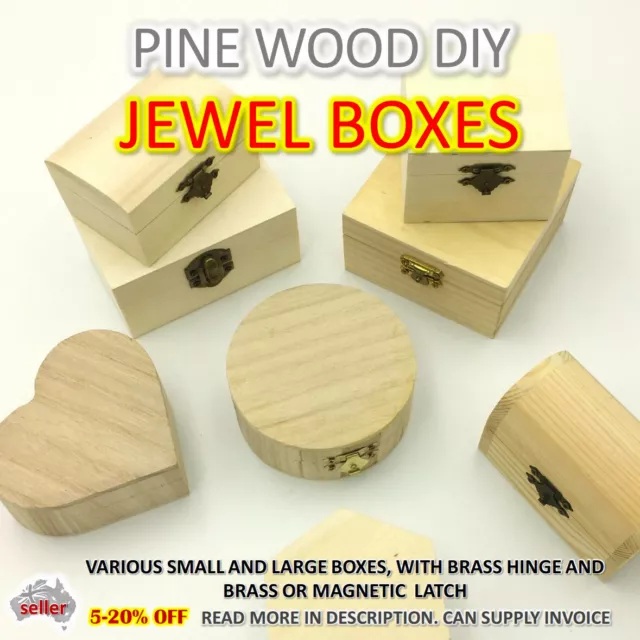 CRAFT WOODEN STORAGE BOX Memory Jewelry Plain Treasure Chest Natural DIY AUSSIE