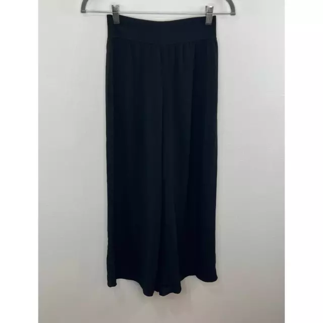 THEORY Black Light Weight Wide Leg Ankle Pants Ribbed Elastic High Waist S Small